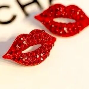 Red Lips Crystal Stud Earrings